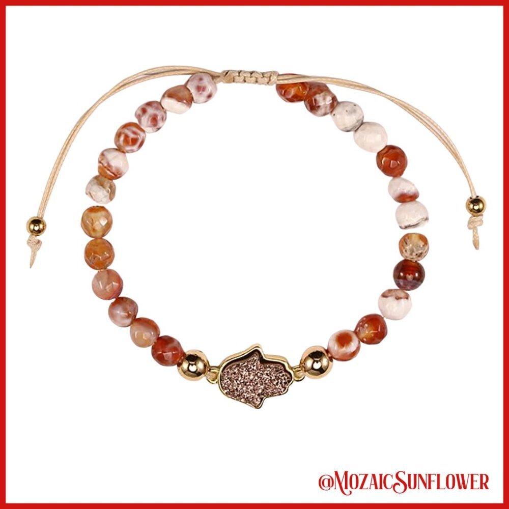 2 for $18  Orange Agate Adjustable Druzy Hamsa Hand of Fatima Filigree Back
